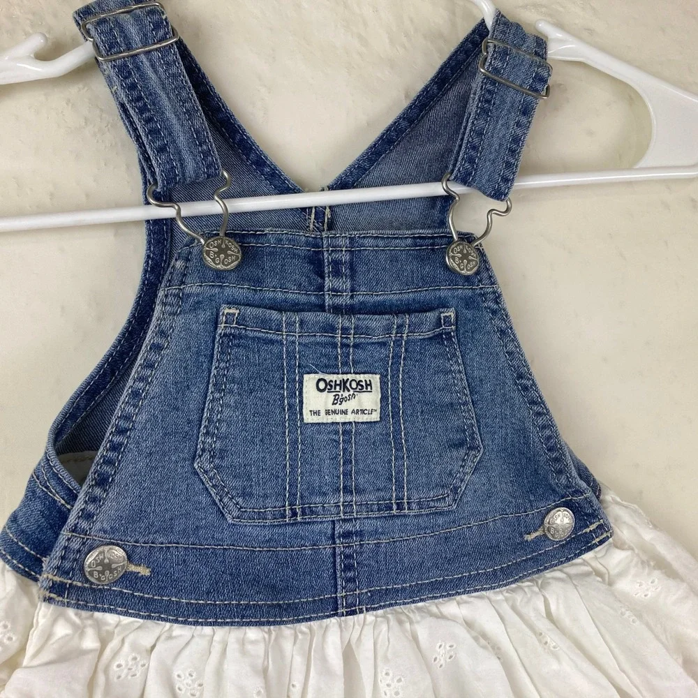 VTG‎ Y2K OshKosh B'gosh Overall Dress Kids 2T Blue White Eyelet Denim Skirt